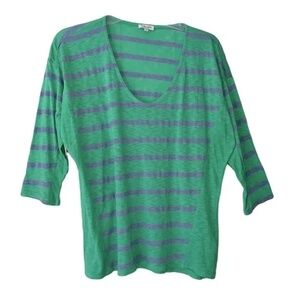 Splendid | Green Purple Striped Supima Cotton Blend Scoop Neck Tee, Medium